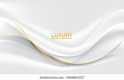 Abstract white grey gold line wave luxury premium background vector illustration.