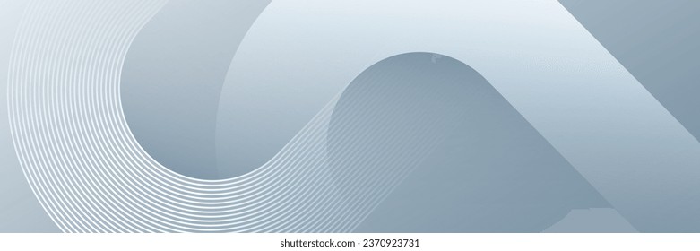 Abstract white and grey gradient geometric background. Modern shiny white diagonal rounded lines pattern. Minimal geometric. Futuristic concept. Horizontal banner template. Vector Illustration