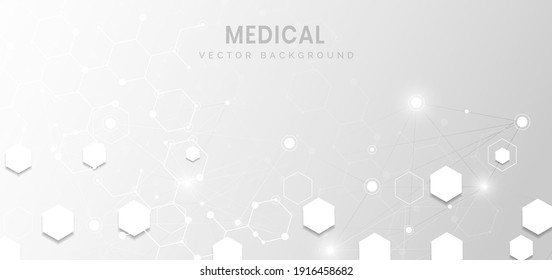 Abstract white and grey hexagon pattern background. Medical and science, technology connection concept. You can use for ad, poster, template, business presentation. Vector illustration  