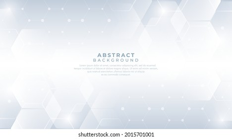 Abstract white and grey hexagonal pattern background design. Modern simple overlapping hexagon geometric element with molecular structures. Medical science technology concept. Vector illustration