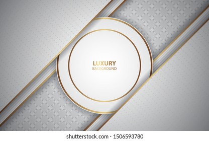 Abstract white and grey overlapping layers background a combination with golden line decoration. Modern and luxury cover template for use element banner frame, advertising, corporate