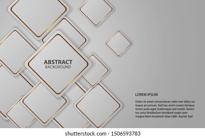 Abstract white and grey overlapping layers background a combination with golden line decoration. Modern and luxury cover template for use element banner frame, advertising, corporate