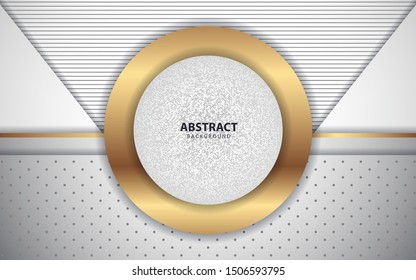 Abstract white and grey overlapping layers background a combination with golden line decoration. Modern and luxury cover template for use element banner frame, advertising, corporate