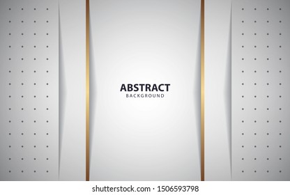 Abstract white and grey overlapping layers background a combination with golden line decoration. Modern and luxury cover template for use element banner frame, advertising, corporate