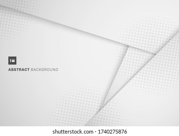 Abstract white and grey paper cut with shadow and halftone background. Vector illustration