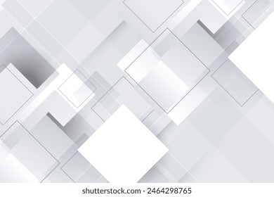 Abstract white and grey square geometric overlap layer background . Modern geometric square shape pattern