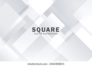 Abstract white and grey square geometric overlap layer background with halftone dots. Modern geometric square shape pattern