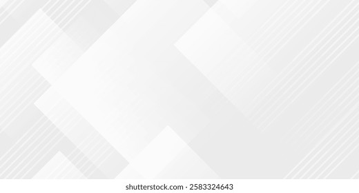 Abstract white and grey square geometric overlap layer background . Modern geometric square shape pattern