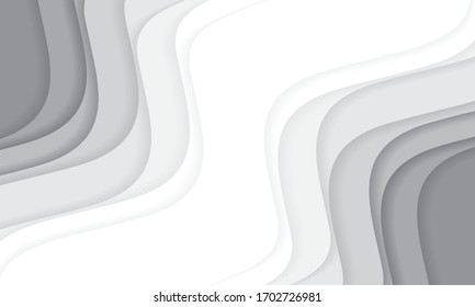 Abstract white grey tone paper cut wave curve with blank space design modern background vector illustration.