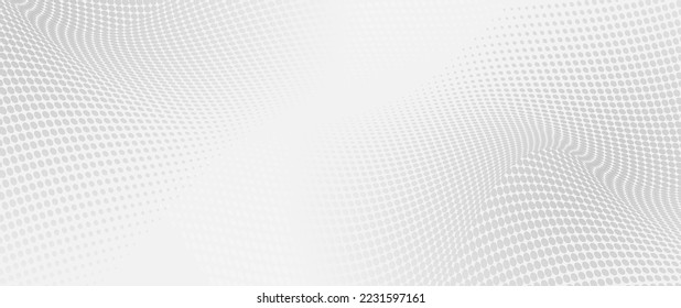 Abstract white and grey wavy with halftone. Futuristic technology digital hi-tech concept background. Vector illustration