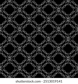 Abstractas cuadrícula blanca sobre el fondo de un patrón negro sin fisuras. Diseño de moda. Textura moderna y elegante. Plantilla de diseño monocromo para impresiones textiles, embalaje, Fondo de pantalla. Ilustración vectorial