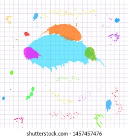 Abstract white grid paper background pattern with colorful paint splashes and splatter. Design template for education, back to school banner, poster, flyer or promotion. Copy space.