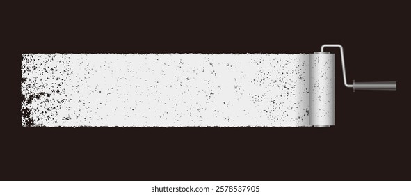 Abstract White Grunge Texture Background With A Paint Roller Isolated On A Black Background. Vector Illustration.