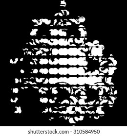 Abstract white halftone, black background illustration.