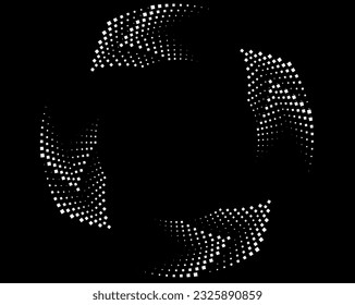 puntos de semitono blancos abstractos.puntos de semitono blancos en forma de vórtice. Arte geométrico. Elemento de diseño de moda.Líneas circulares y radiales volute, helix.Círculo segmentado con rotación