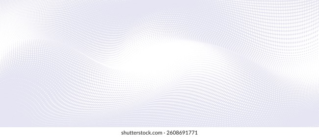 Abstract White Halftone Waves Background with Smooth Gradient Texture. Modern minimalistic design with flowing white dotted pattern. Perfect for tech visuals, banners, futuristic presentations, print
