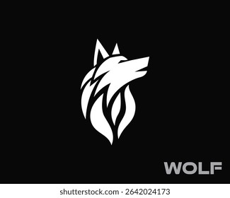 abstract white head wolf at black background logo design template illustration inspiration