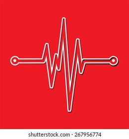 Abstract white heart beats cardiogram. dark red background. illustration. vector.