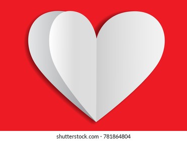 Abstract white heart paper 3D on red background design for Happy Valentine's Day background vector illustration.