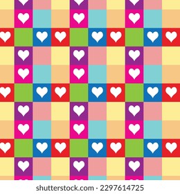 abstract white heart pattern on geometric square background.