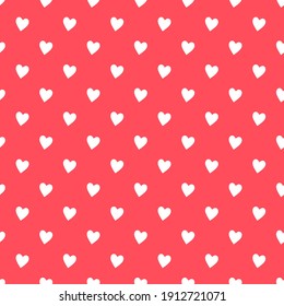 Abstract white heart printed seamless pattern on Light red background. Fabric designs and backgrounds.