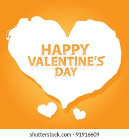 Abstract white heart with shadow on orange background - vector illustration. St. Valentine's Day greeting card. 8 EPS.