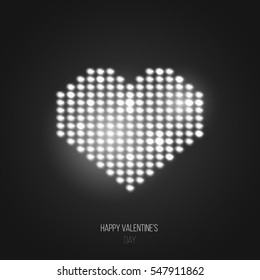 Abstract white heart shape of light bulbs or led diodes. Bright design element for decoration holidays valentine's day.