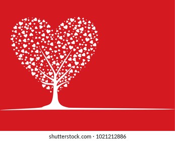 Abstract White Heart Tree on Red Background theme Happy Valentine's Day Greeting Card 