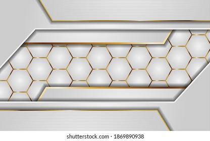 Resumen de fondo hexágono blanco con líneas doradas