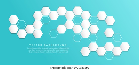 Resumen de líneas hexágonas blancas y hexágonas sobre fondo azul con espacio para texto. Puede usar para publicidad, afiche, plantilla, presentación comercial. Ilustración del vector  
