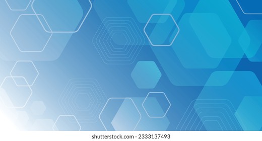 Abstract white hexagon patterns on blue gradient background banner design. Vector illustration.