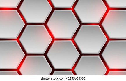 Abstract white hexagon red light power cyber technology futuristic geometric design modern background vector illustration.