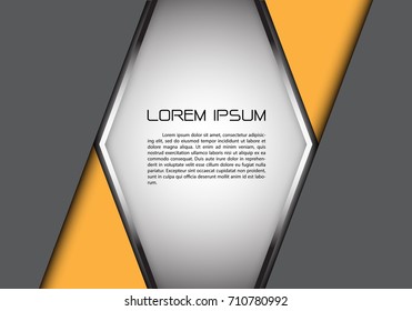 Abstract white hexagon silver arrow blank space text place on yellow gray triangle design modern futuristic background vector illustration.
