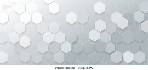 Abstract white hexagon texture background. Clean futuristic technology banner. Modern minimal trendy horizontal. Vector illustration