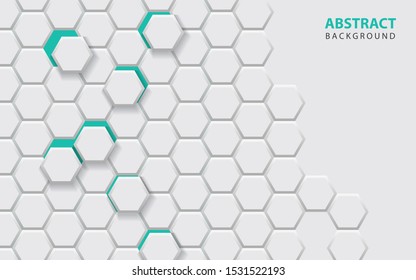 Abstract white hexagon texture on blue background. Modern vector design template for use element cover, poster, banner, business advertising, corporate, presentation