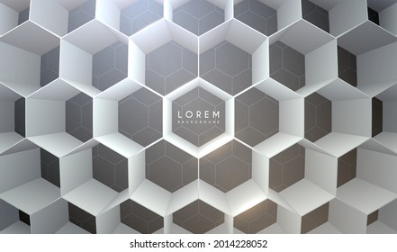 Abstract white hexagonal background with light effect