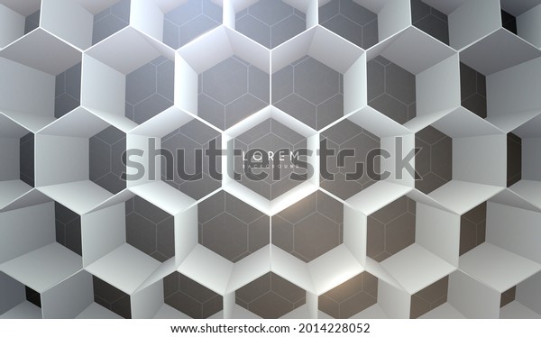 Abstract white hexagonal background with light effect