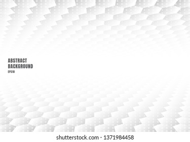 Abstract white hexagons pattern perspective background and texture with copy space. Luxury style. Vector illustration