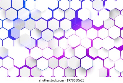 Abstract white hexagons pattern technology overlaps on blue and violet background. Futuristic technology digital hi tech concept. Vector illustration