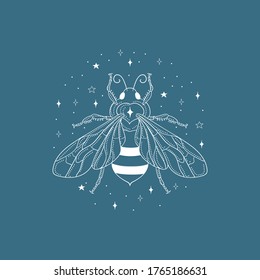 Abstract white honey bee vector illustration and logo design element with stars.