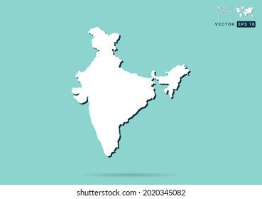 Abstract white India map and black shadow on green background vector.