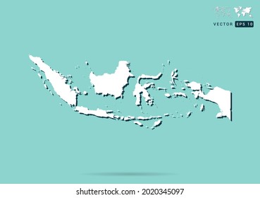 Abstract white Indonesia map and black shadow on green background vector.