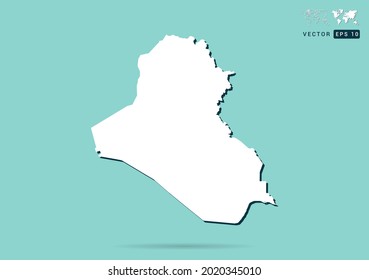 Abstract white Iraq map and black shadow on green background vector.