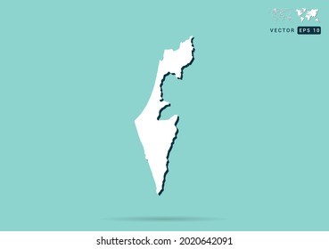 Abstract white Israel map and black shadow on green background vector.