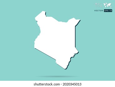 Abstract white Kenya map and black shadow on green background vector.