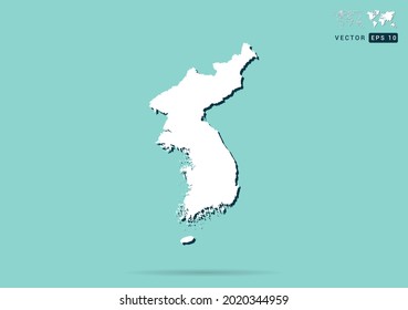 Abstract white Korea map and black shadow on green background vector.