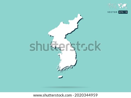 Abstract white Korea map and black shadow on green background vector.