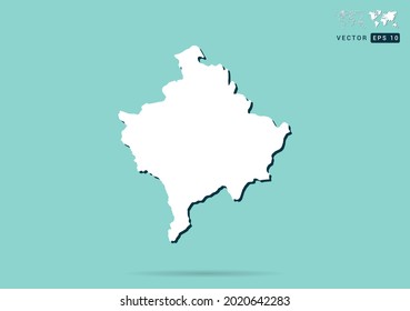 Abstract white Kosovo map and black shadow on green background vector.