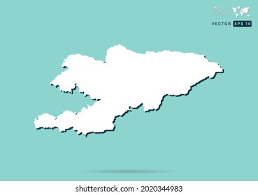 Abstract white Kyrgyzstan map and black shadow on green background vector.