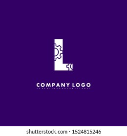 abstract white L logotype isolated on purple background suitable for technology and web. vector illustration.